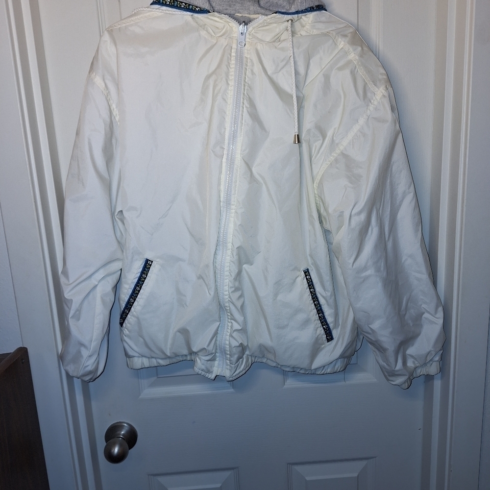 White Reversible Hooded Jacket Coat Medium Large